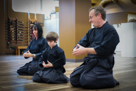Kendo etiquette demonstration in a traditional dojo in Tokyo