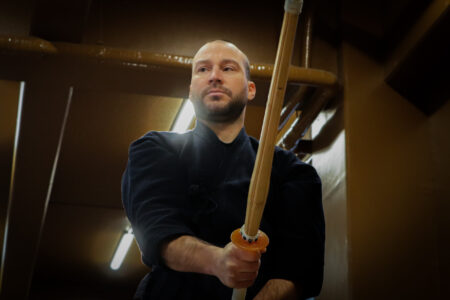Intense focus during kendo practice in a Tokyo dojo