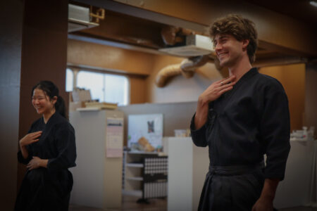 Enjoying kendo training with smiles in a Tokyo dojo
