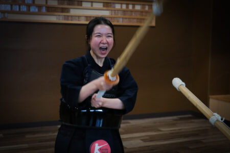 Learning proper kendo form during training in Tokyo